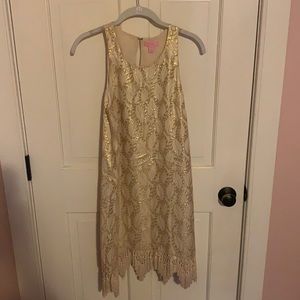 Gold Lilly Pulitzer dress with fringe bottom